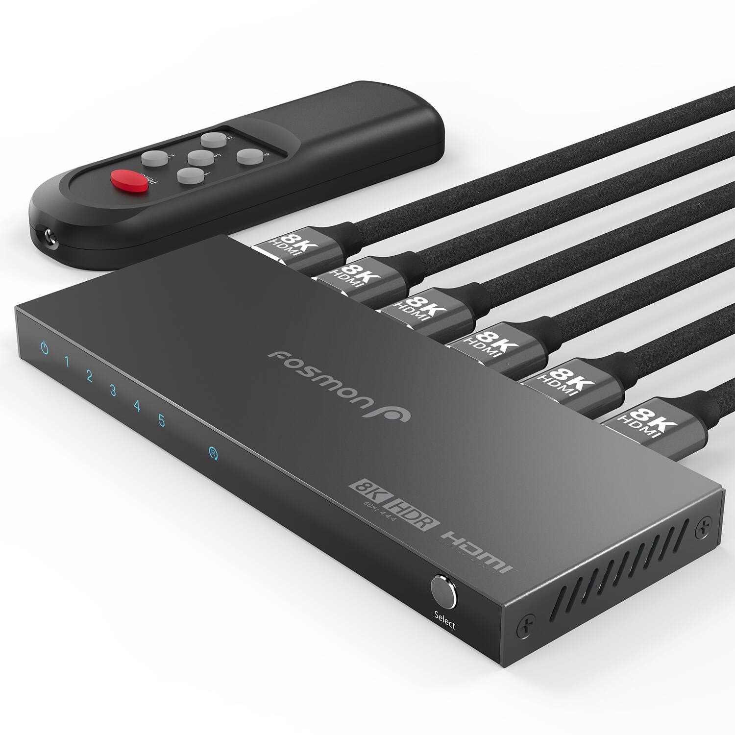 Fosmon - 5-Port 8K HDMI Switch 5 in 1 out, HDMI 2.1 Switch with Remote, Auto-Switching HDMI Switcher HDCP 2.3 for PS5 Apple TV - Black