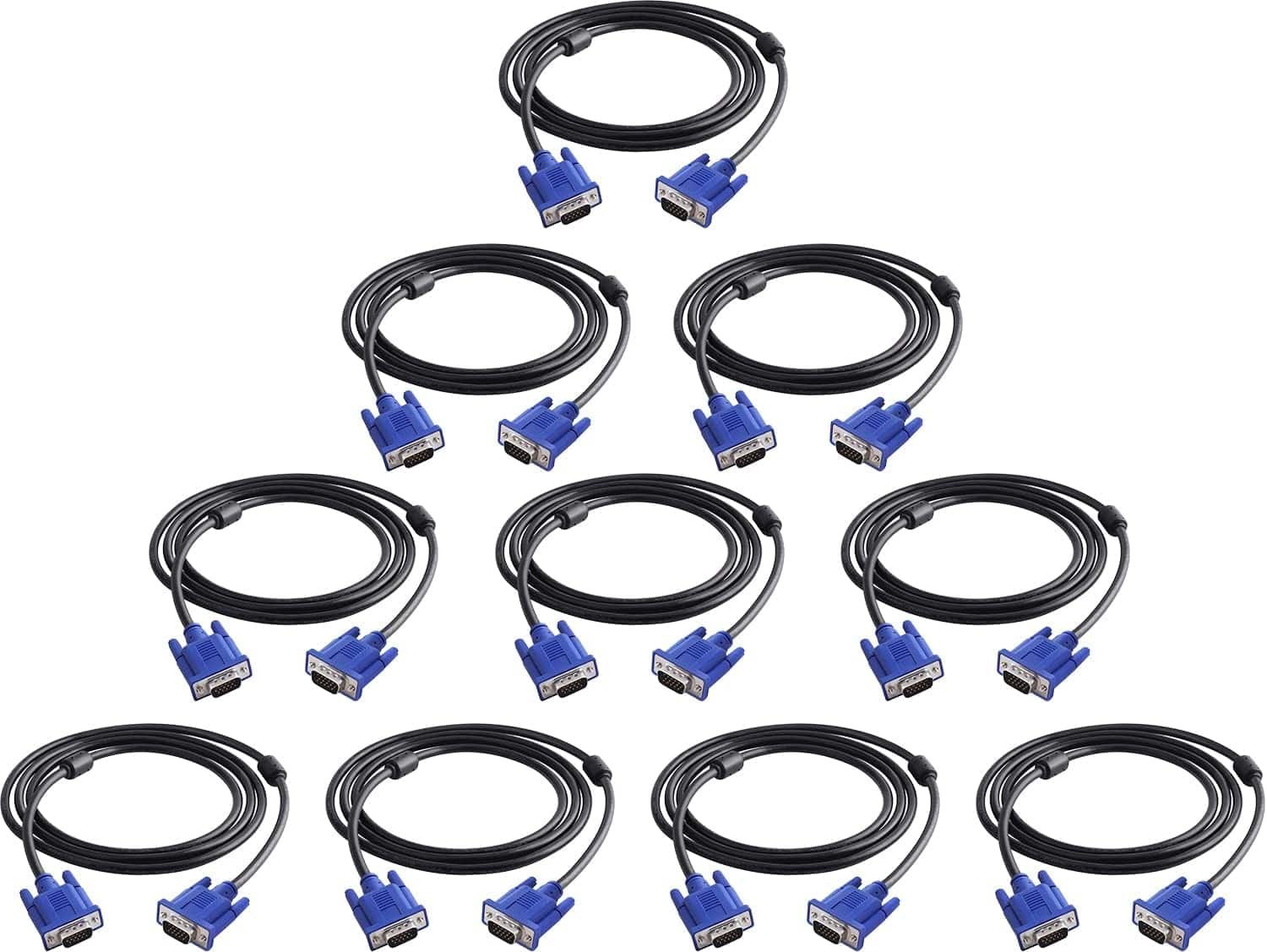 Core Tech - VGA to VGA Monitor Cable with Dual Ferrite Cores, 10-Pack - 6 ft - Blue