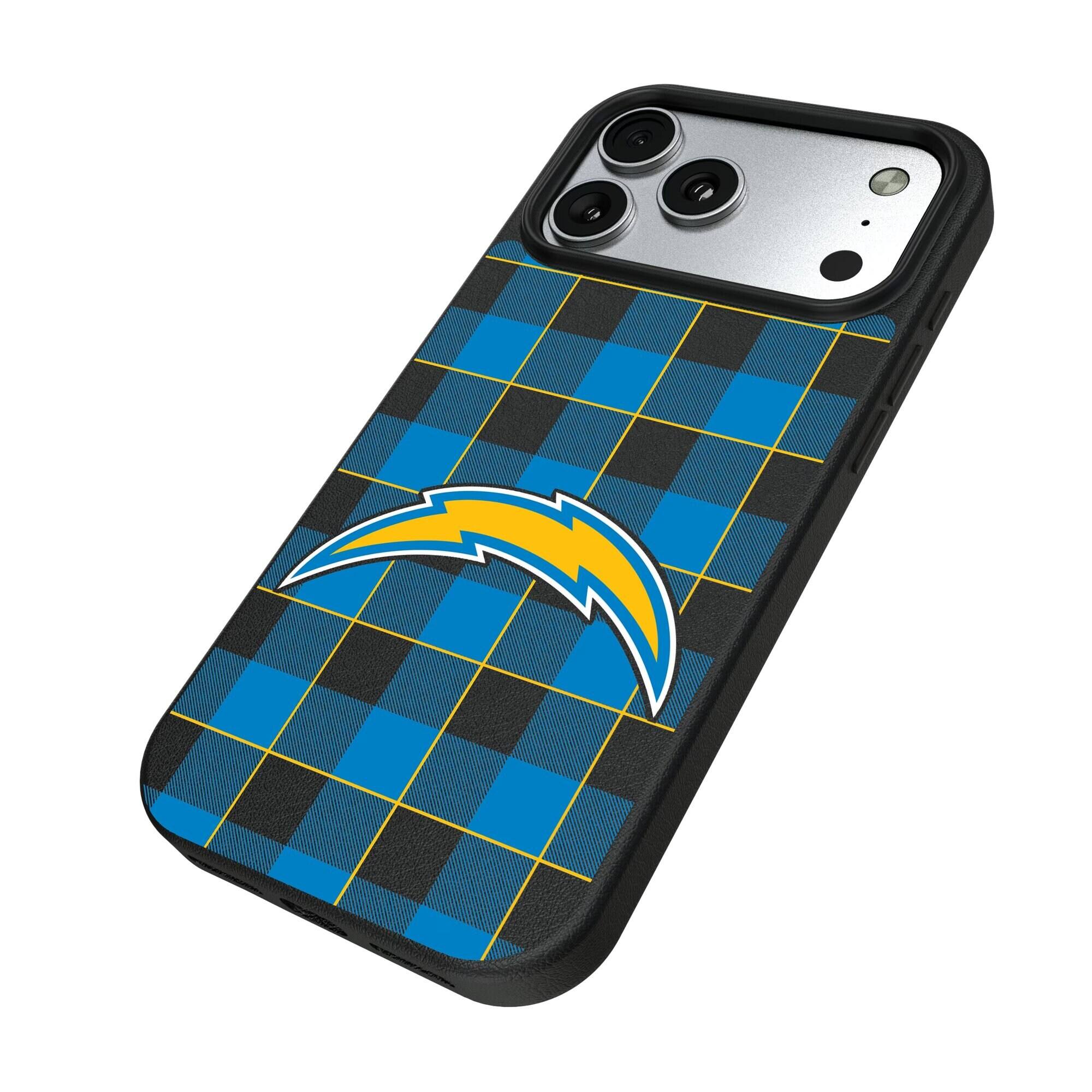 Alt View 1. Keyscaper - Los Angeles Chargers Plaid Magnetic Bump iPhone Case - 17 Pro - Black.
