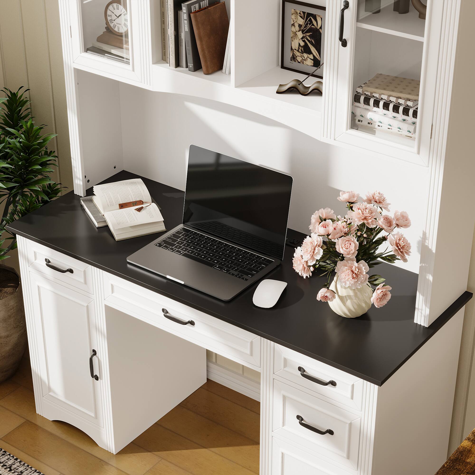 Alt View 7. Famapy - Famapy Computer Desk with Hutch: Built - in Cable Management & Ample Storage - White.