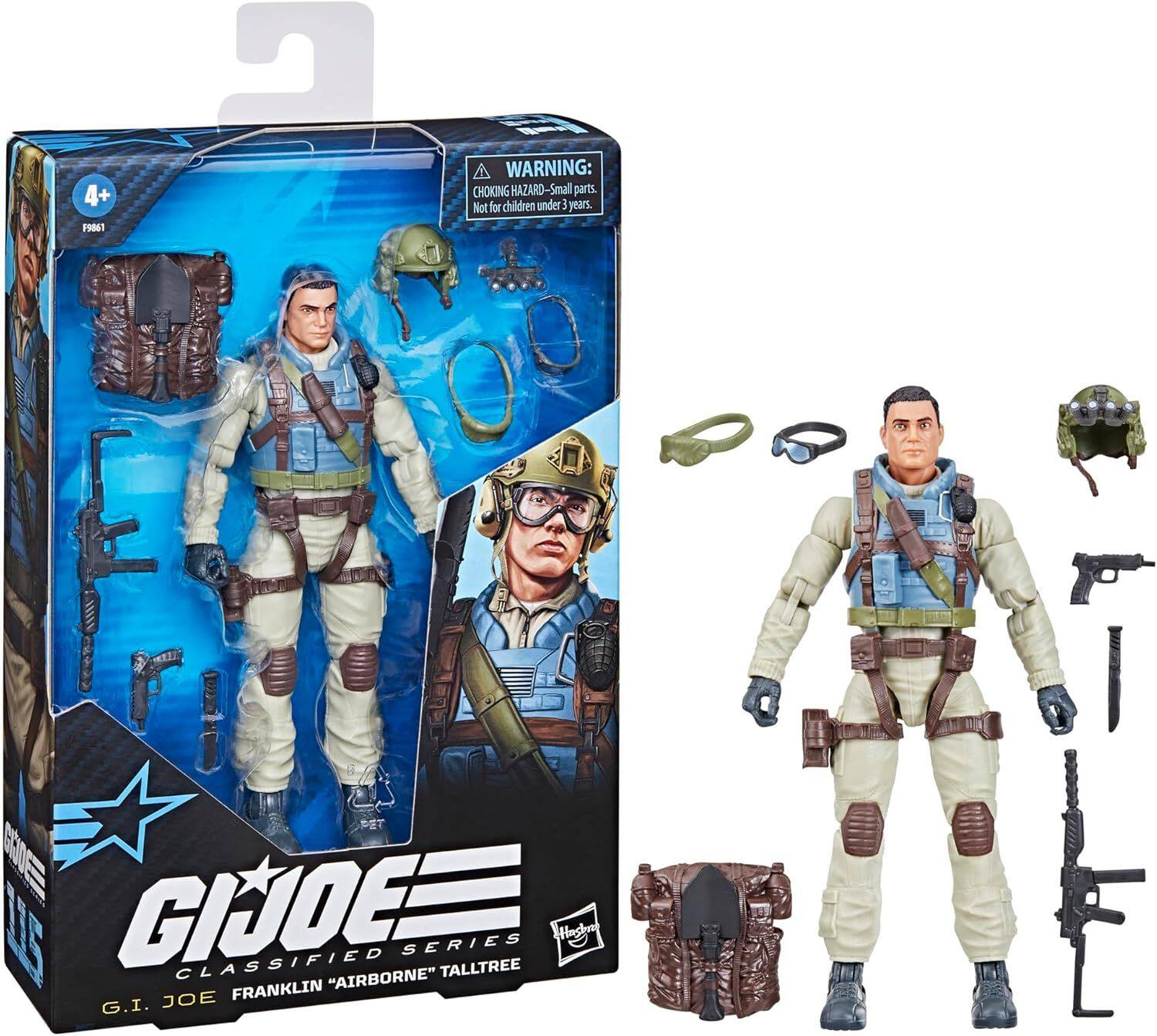 19861 4+ 2 L WARNING: CHOKING HAZARD-Small parts. Not for children under 3 years. GI JOE CLASSIFIED "AIRBORNE" TALLTREE JOE FRANKLIN