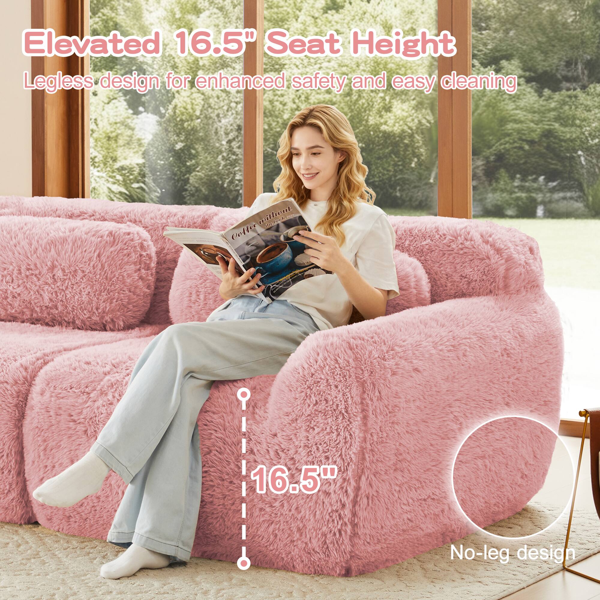 Elevated 16.5" Seat Height  
Legless design for enhanced safety and easy cleaning  

16.5"  

No-leg design