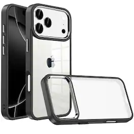 Kitcheniva - Metallic Button Raised Edge Case With Tempered Glass For iPhone 17 Pro Max - Black
