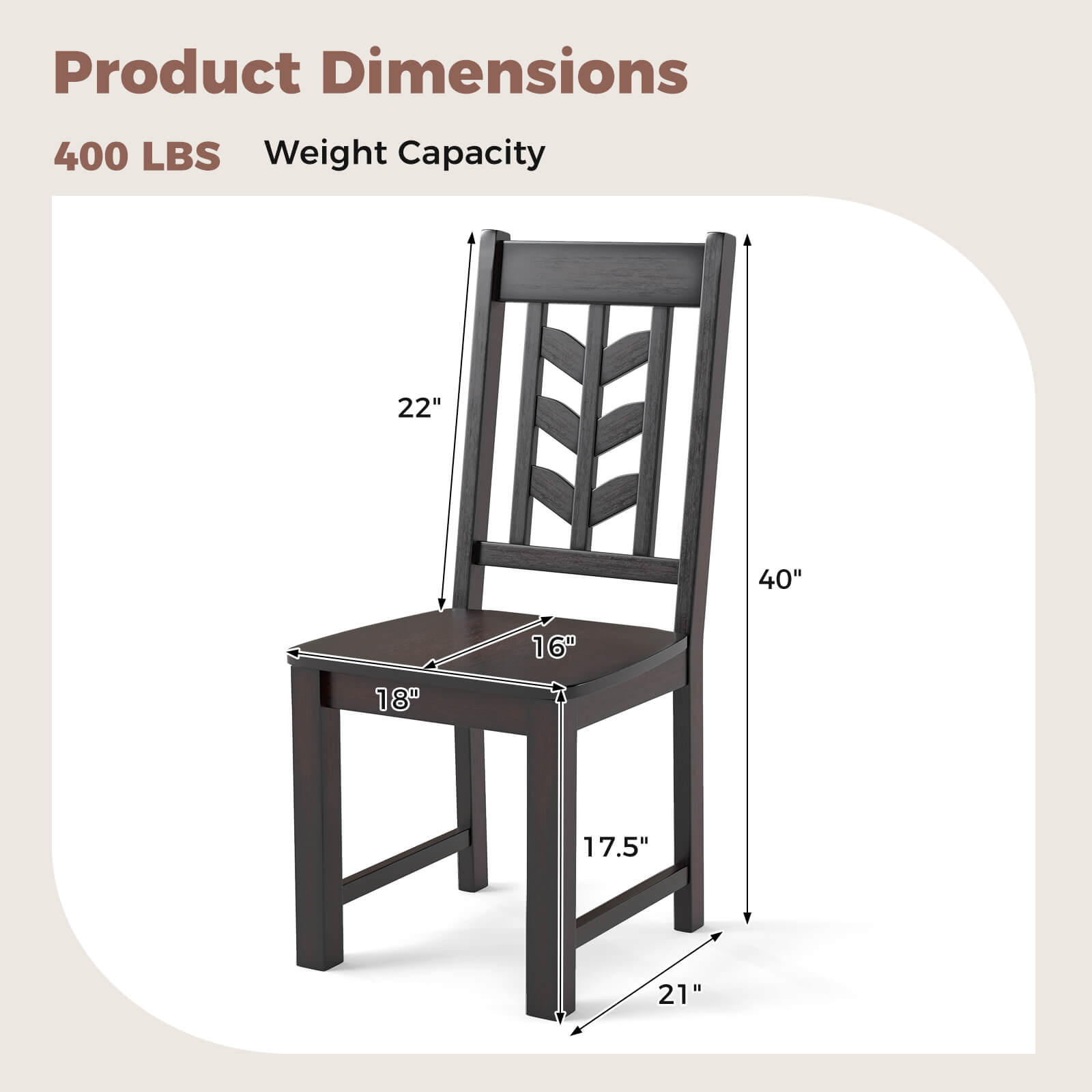 Product Dimensions: 400 LBS Weight Capacity: 22" x 40" x 16" x 18" x 17.5" x 21"