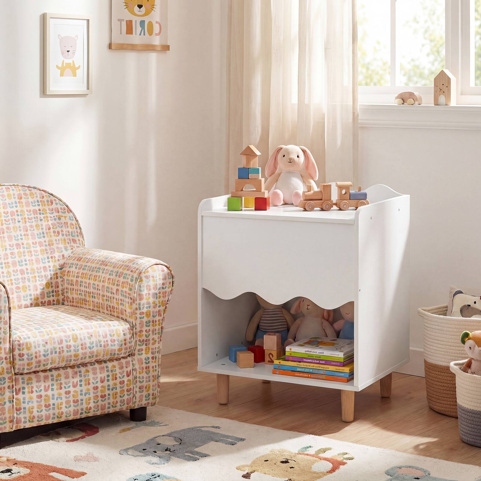 Alt View 3. Costway - Costway Kids Nightstand, Toddler Scalloped Side Table with Wide Top & Open Compartment - White.