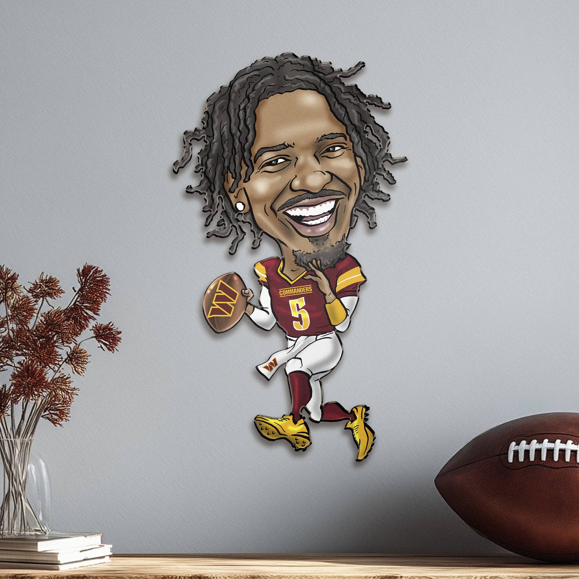 Alt View 1. Sporticulture - Jayden Daniels Washington Commanders Metal Caricature Wall Art - Red.