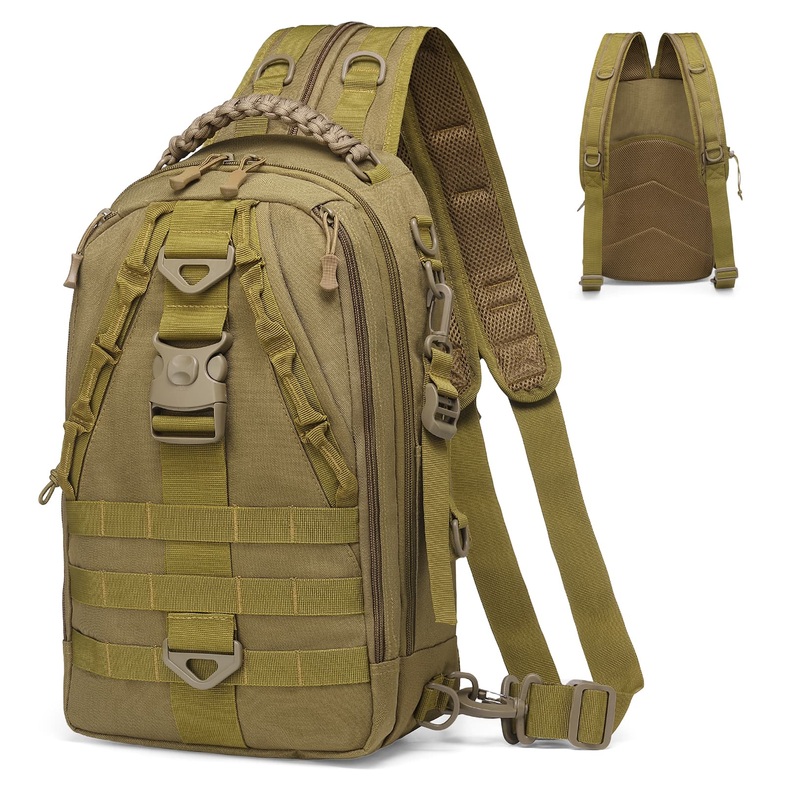 Unique Bargains - Fishing Tackle Backpack for Men Sling or Backpack Style with Rod Holder Waterproof Great for Anglers Boat Fishing - Khaki
