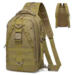 Unique Bargains - Fishing Tackle Backpack for Men Sling or Backpack Style with Rod Holder Waterproof Great for Anglers Boat Fishing - Khaki