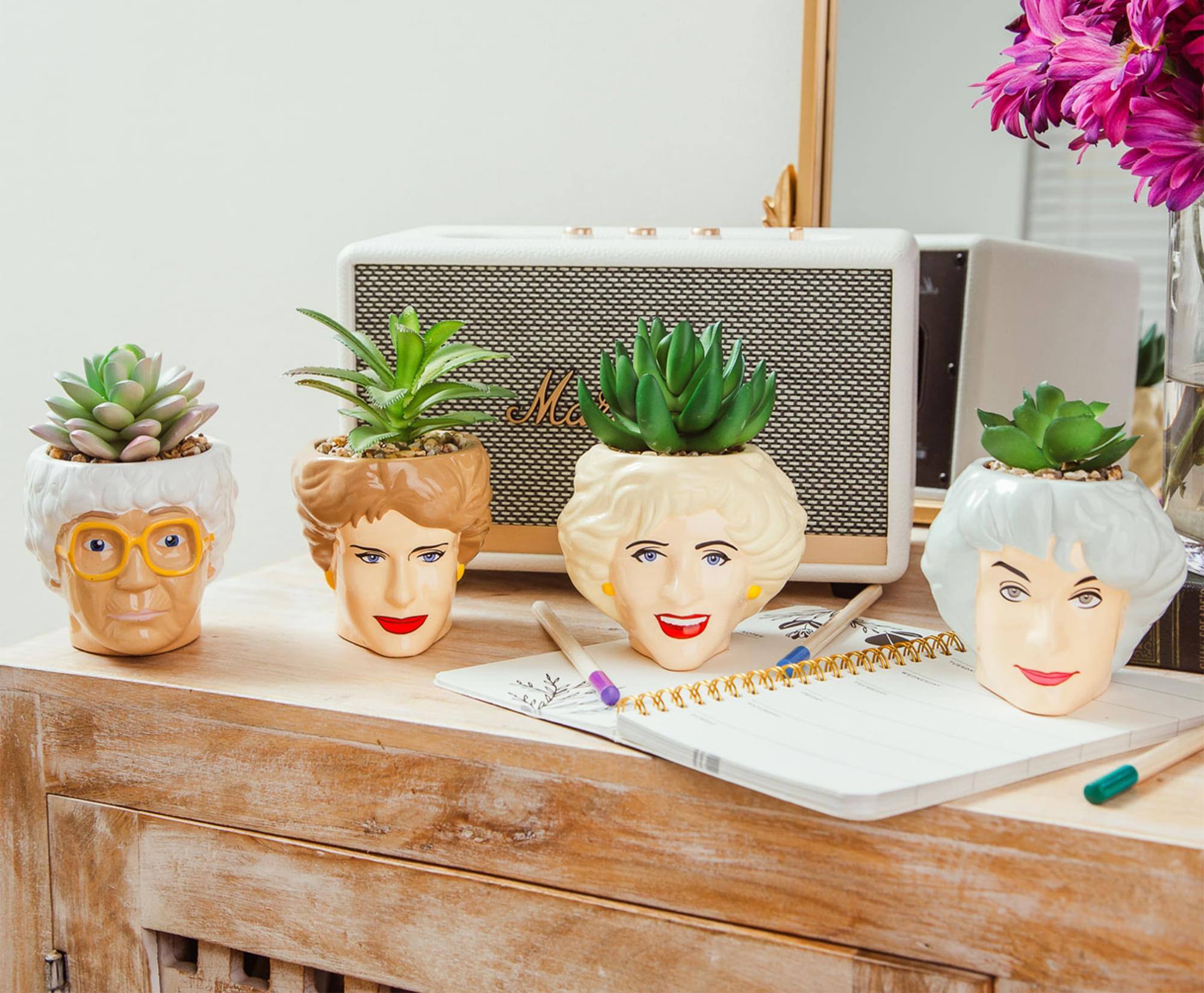 Alt View 5. Silver Buffalo - The Golden Girls Rose 3-Inch Ceramic Mini Planter With Artificial Succulent - Beige.