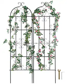 VEVOR - Garden Trellis for Climbing Plants, 71 x 20 in, 2 Packs Rustproof Metal Garden Flower Trellis, Outdoor Climbing Rose - Black