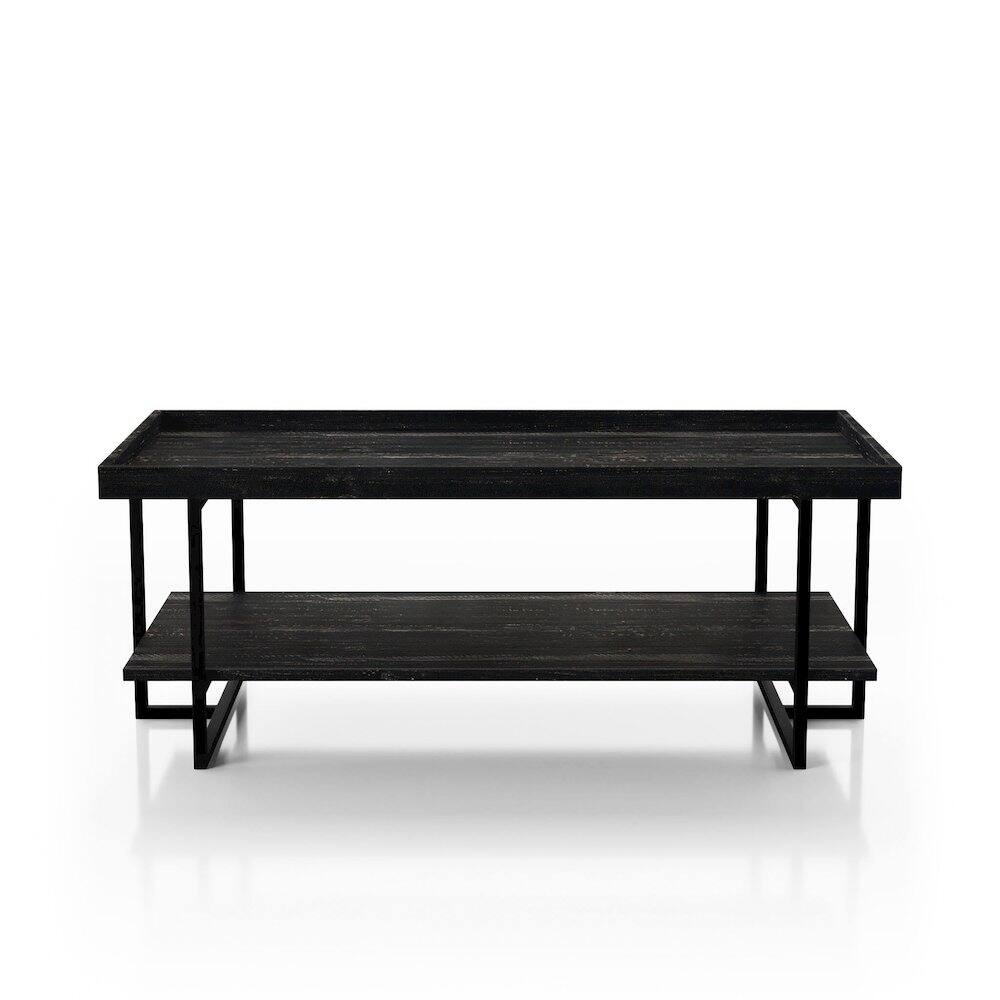 Alt View 1. Furniture of America - Prakers Industrial Wood 1-Shelf Coffee Table in Black - Black.