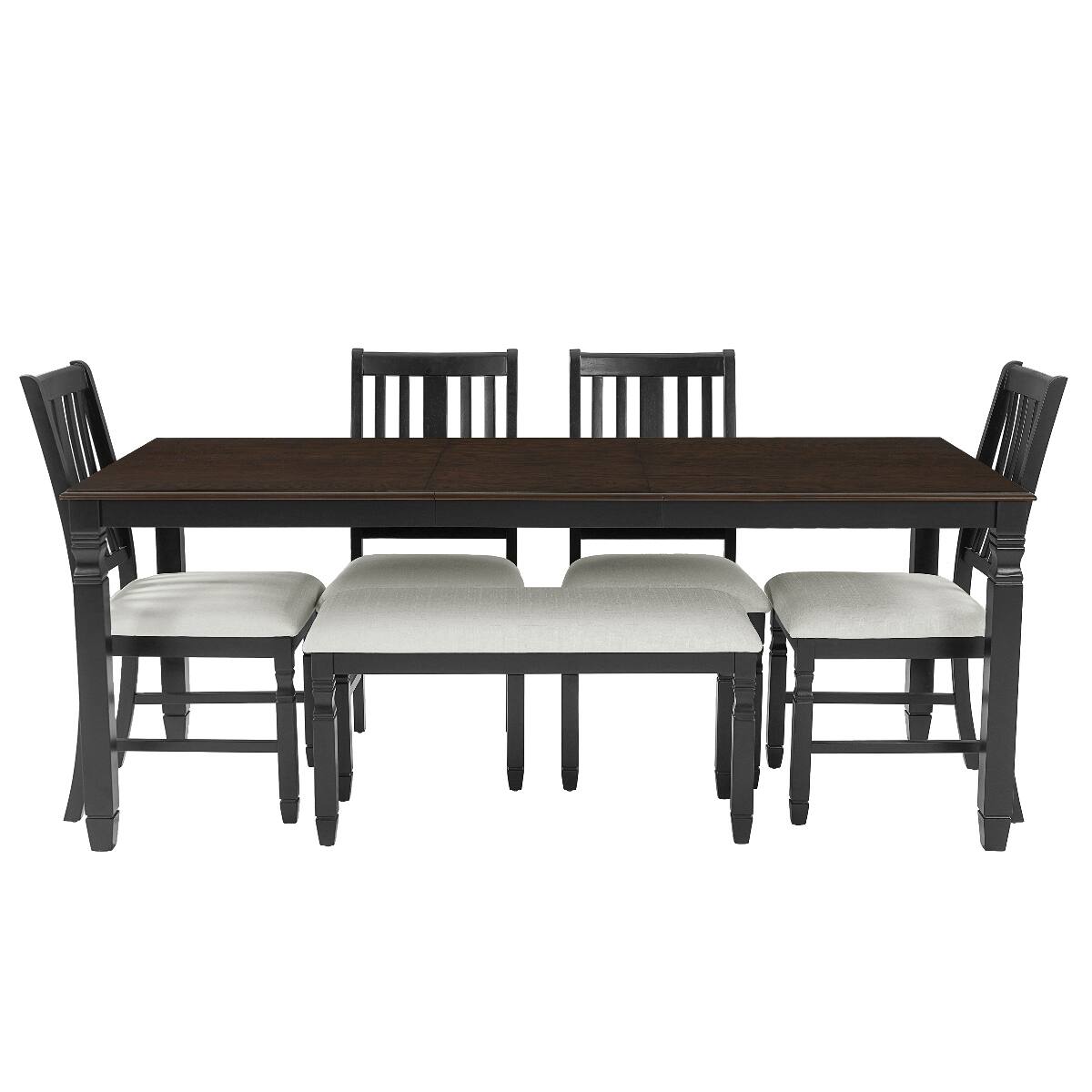 Alt View 6. Loheer - Loheer 6-Piece Dining Set for 6, Extendable Farmhouse Table with Bench and Upholstered Chairs - Espresso, Black, Beige.