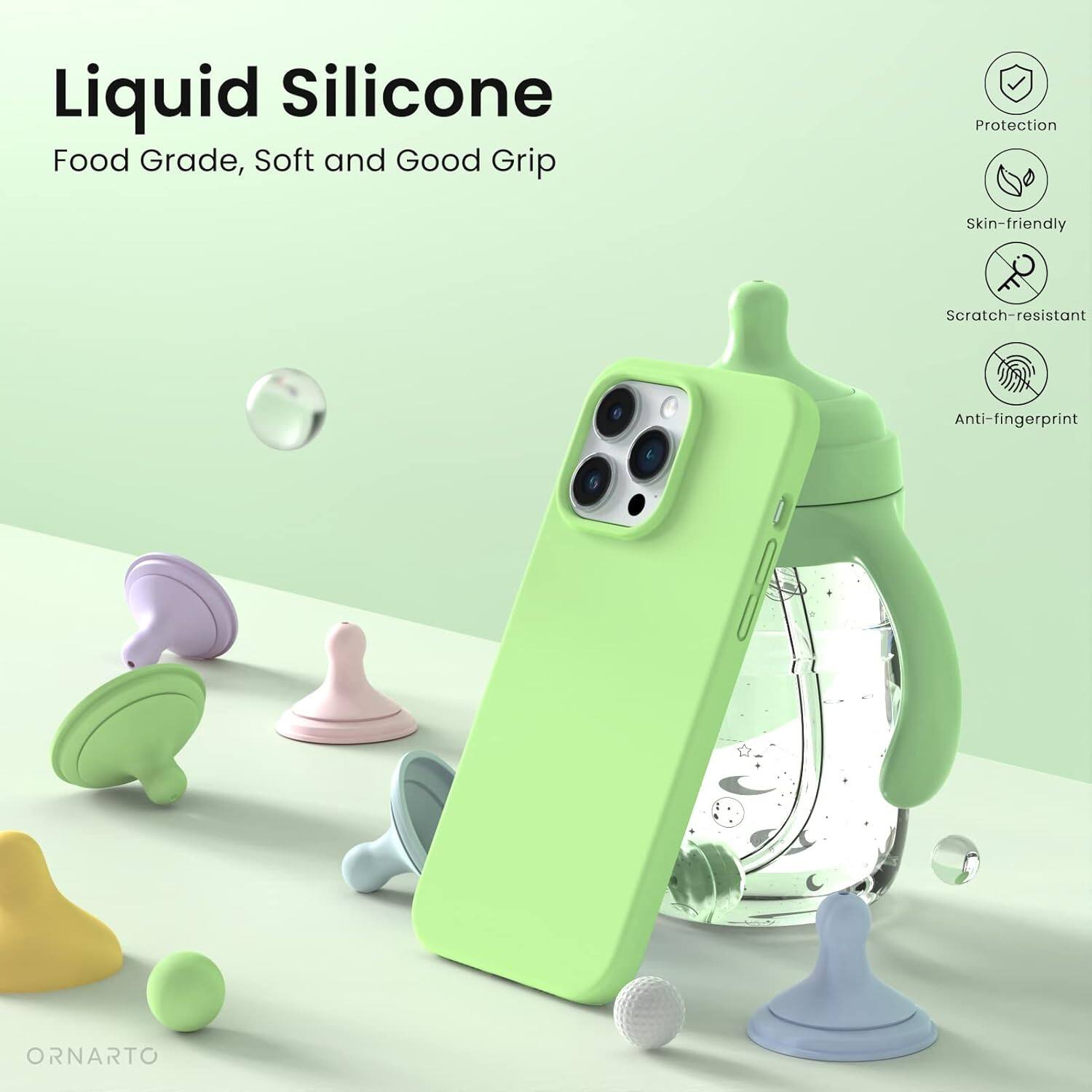 Liquid Silicone, Food Grade, Soft and Good Grip, Protection, Skin-friendly, Scratch-resistant, Anti-fingerprint, ORNARTO