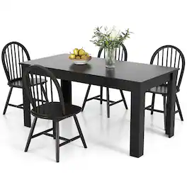 Gymax - 5 PCS Dining Set Rectangular Wooden Dining Table 4 Windsor Chairs Kitchen - Black