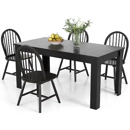 Front. Gymax - Gymax 5 PCS Dining Set Rectangular Wooden Dining Table 4 Windsor Chairs Kitchen Black - Black.