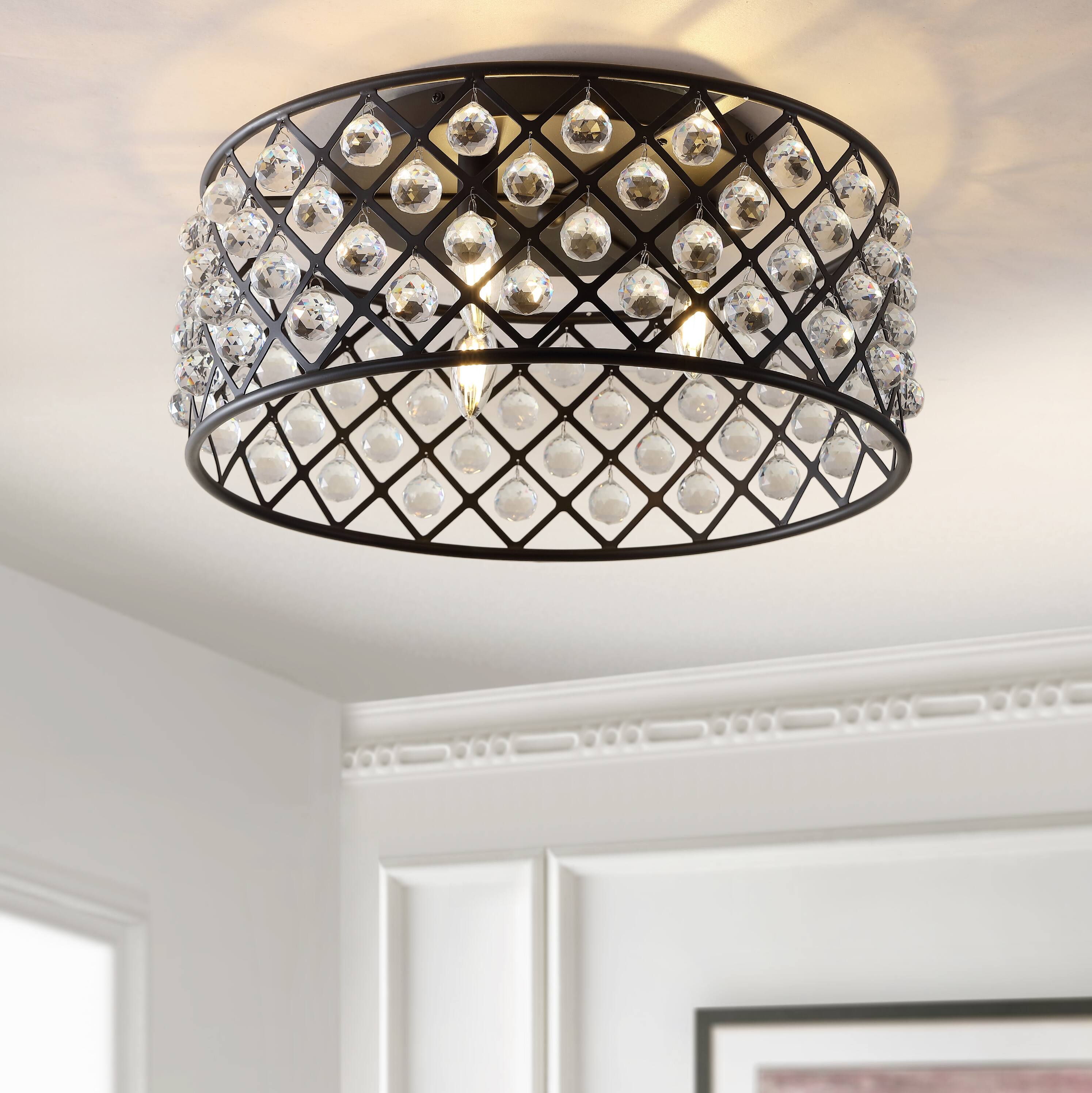 Alt View 1. Jonathan Y - Gabrielle 19" Metal/Crystal LED Flush Mount Ceiling Light, Oil Rubbed Bronze/Clear - Oil Rubbed Bronze / Clear.
