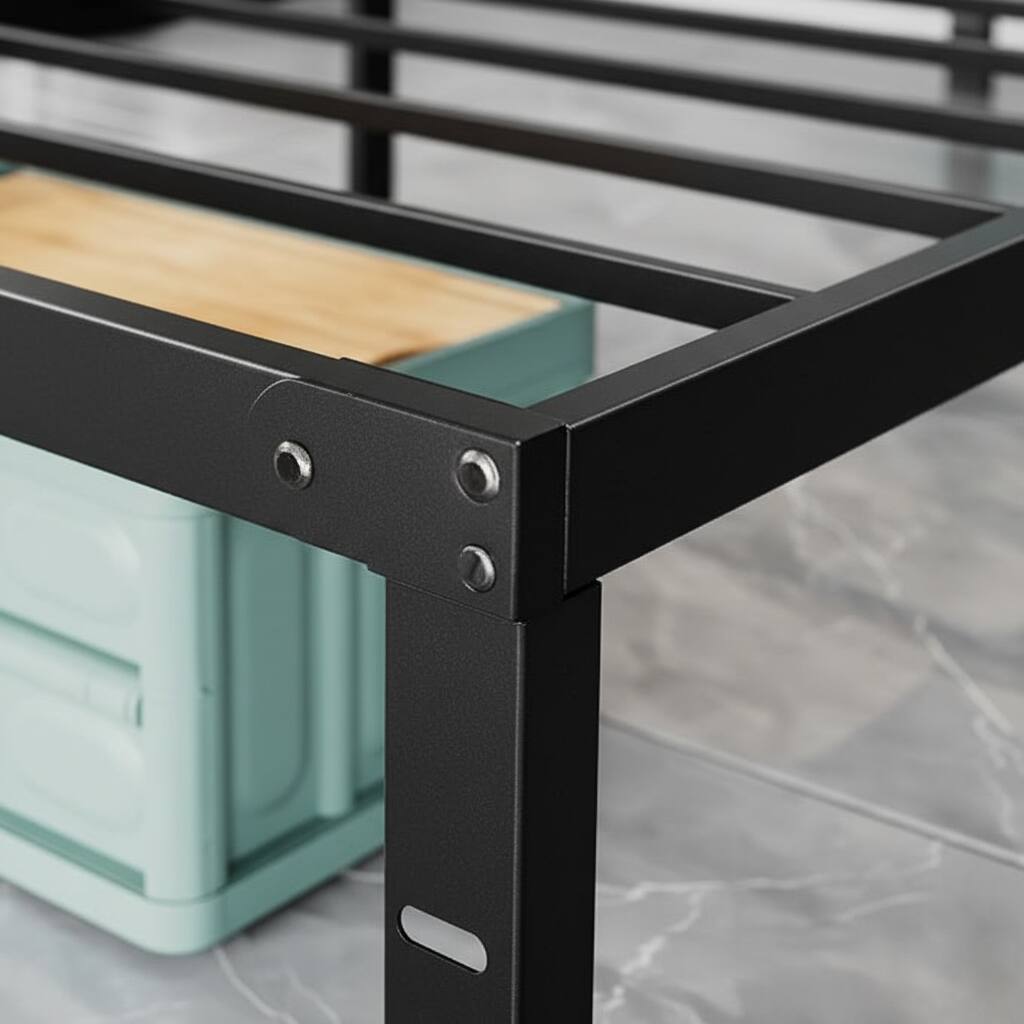 Left. AOITUN - Heavy Duty Queen Metal Platform Bed Frame, Noise-Free Steel Base, 14 Inch High Clearance, No Box Spring - black.