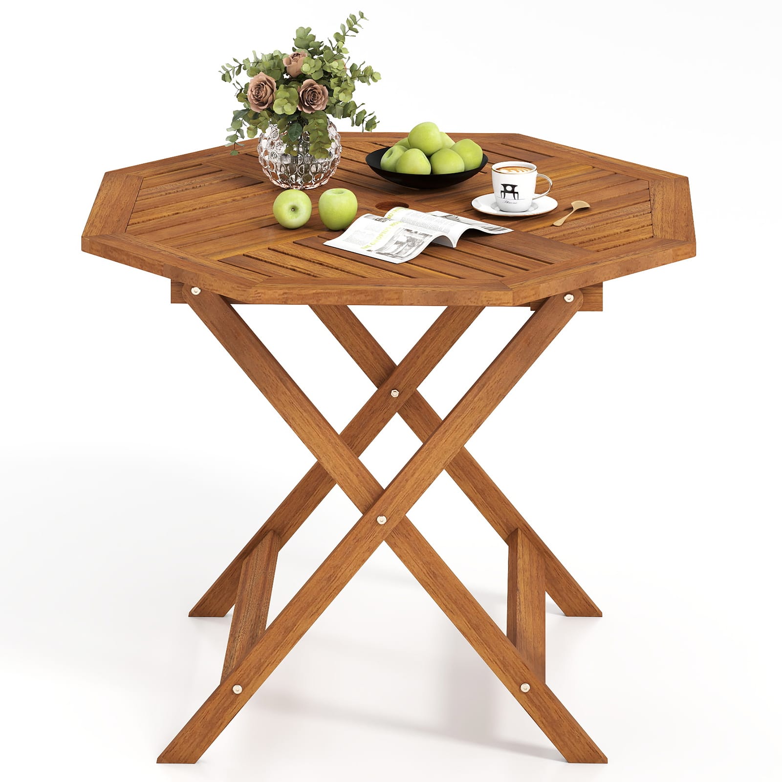 Gymax - 35.5'' Solid Wood Patio Dining Table w/1.97'' Umbrella Hole Slatted Tabletop - Yellow price history on PriceWatchPro