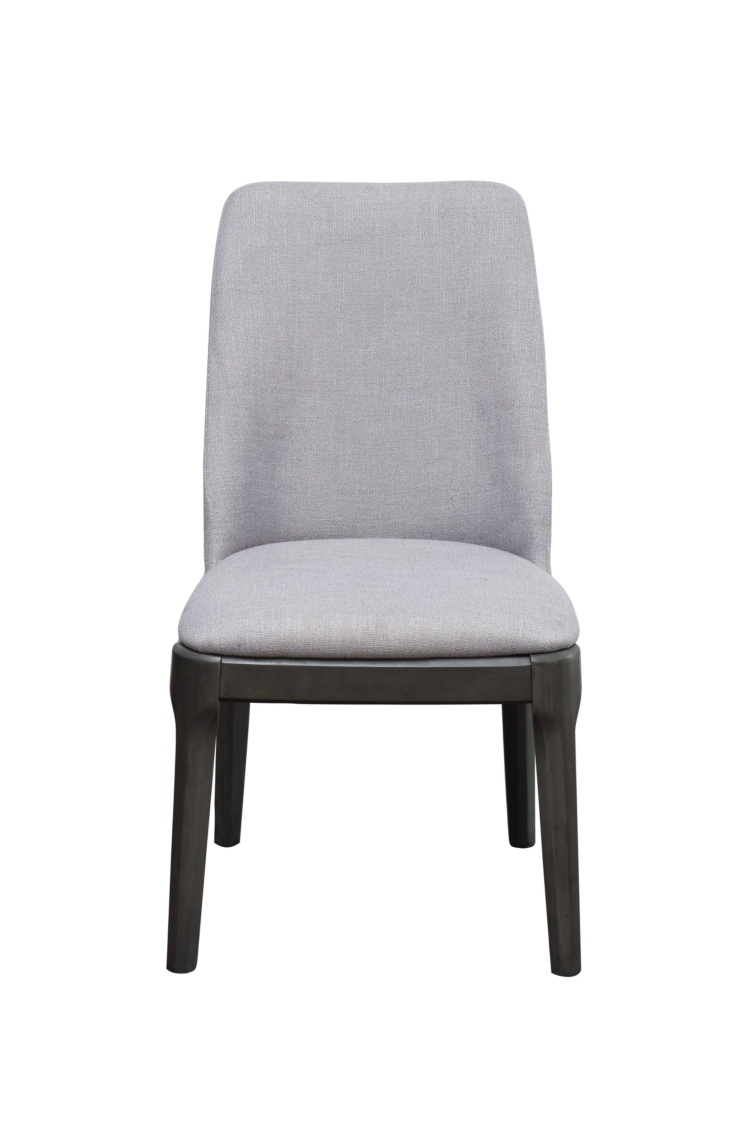 Alt View 3. Manhattan Lane - Linen Upholstered Wooden Side Chair with Curved Backrest and Block Legs, Set of 2 - Gray.