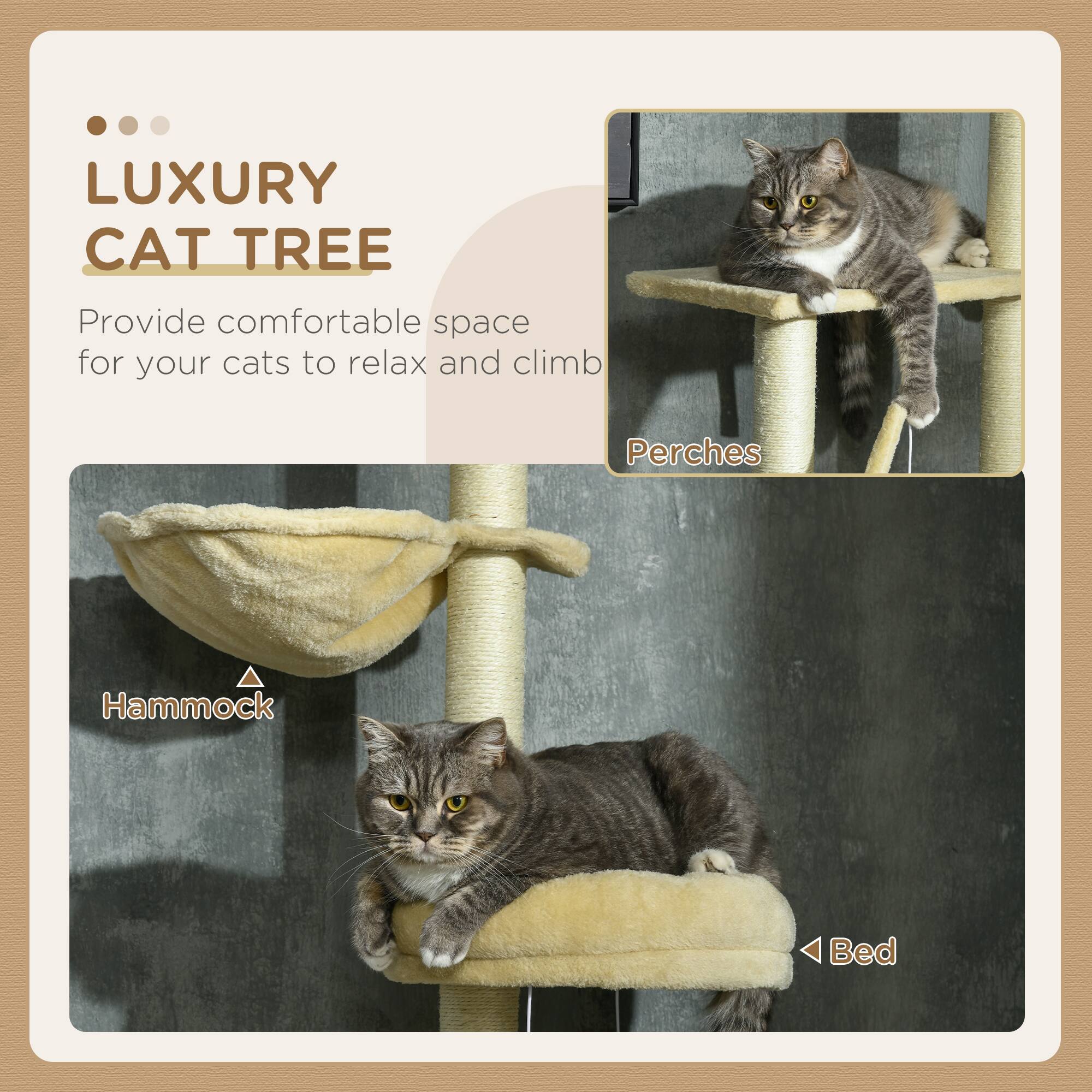 LUXURY CAT TREE

Provide comfortable space for your cats to relax and climb

- Hammock
- Perches
- Bed