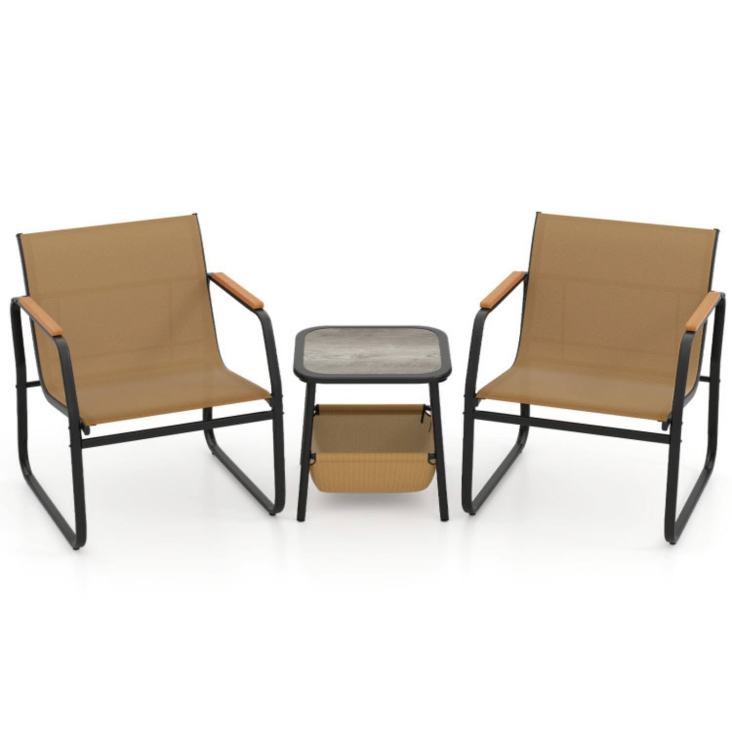Alt View 4. Mondawe - 3-Piece Freestanding Patio Bistro Conversation Set with 2 Chairs and Side Table - Brown and Black.