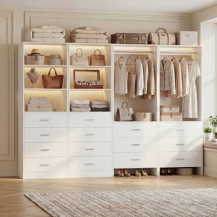 Front. Aheaplus - 90'' Walk-in Closet Organizer System with 14 Drawers, 2 Hanging Rods and Adjustable Shelves - White.