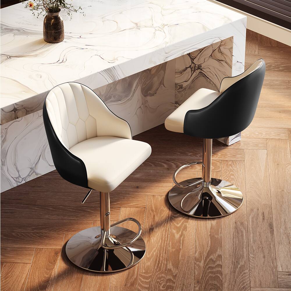 Left. POVISON - Modern Adjustable Height Bar Stools Set of 2, Leather Bar Stools with Backs, Upholstered Bar Stools, Beige & Black - Black PU Leather.
