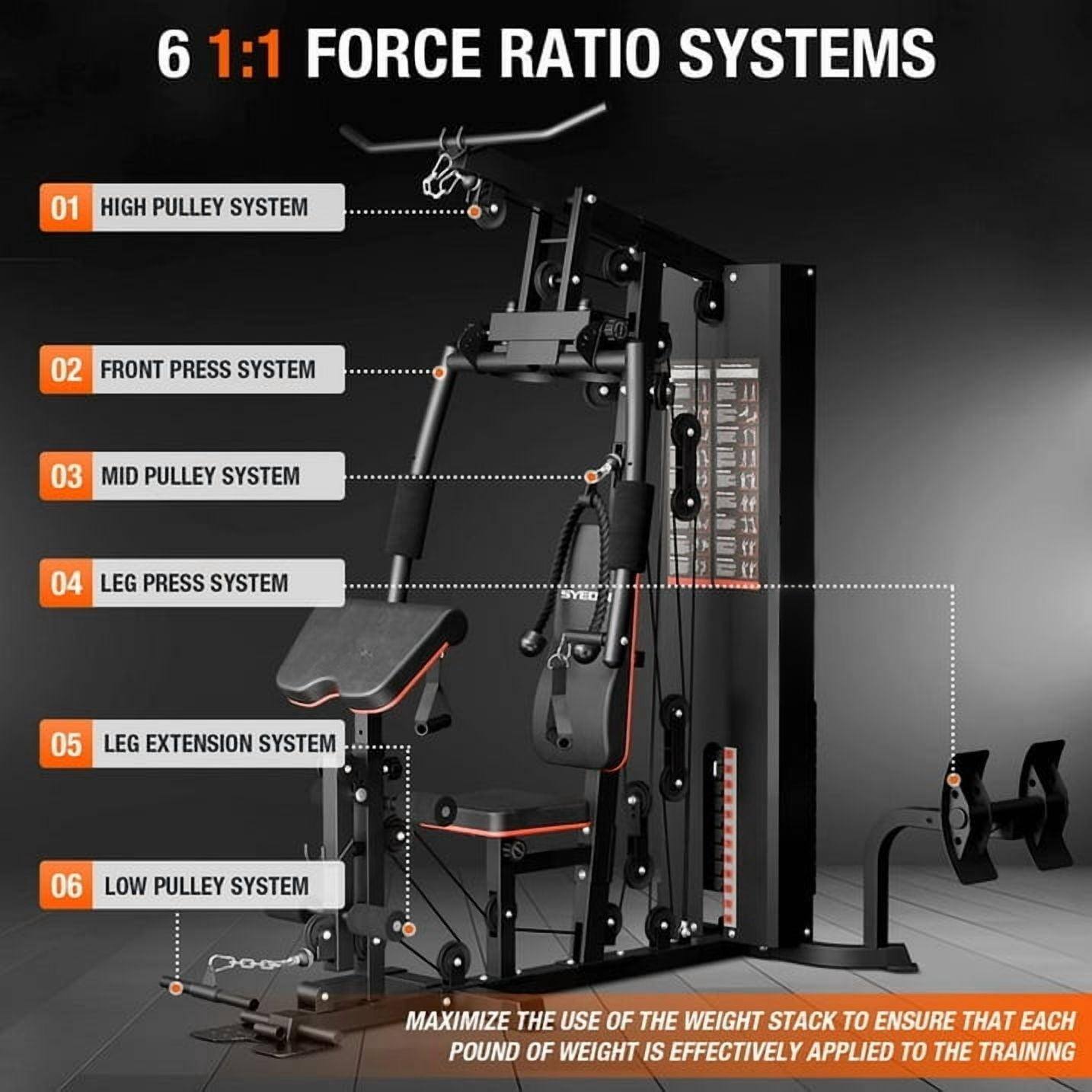 6 1:1 FORCE RATIO SYSTEMS

01 HIGH PULLEY SYSTEM
02 FRONT PRESS SYSTEM
03 MID PULLEY SYSTEM
04 LEG PRESS SYSTEM
05 LEG EXTENSION SYSTEM
06 LOW PULLEY SYSTEM

MAXIMIZE THE USE OF THE WEIGHT STACK TO ENSURE THAT EACH POUND OF WEIGHT IS EFFECTIVELY APPLIED TO THE TRAINING