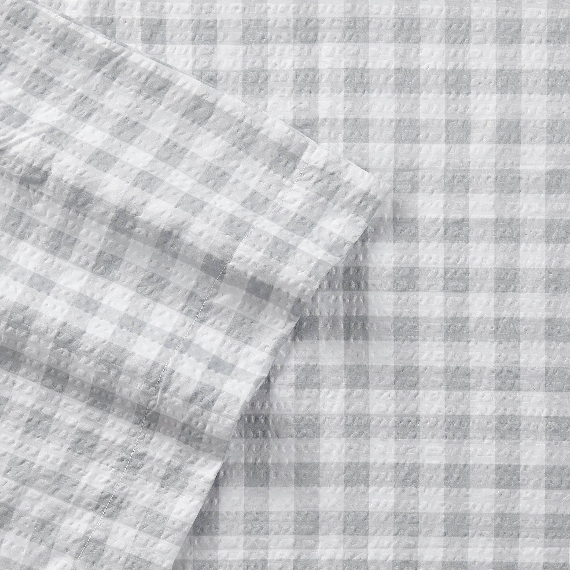 Alt View 1. Shavel Home Products - Seersucker Sheet Set, Queen, Gingham Gray - Gingham Gray.