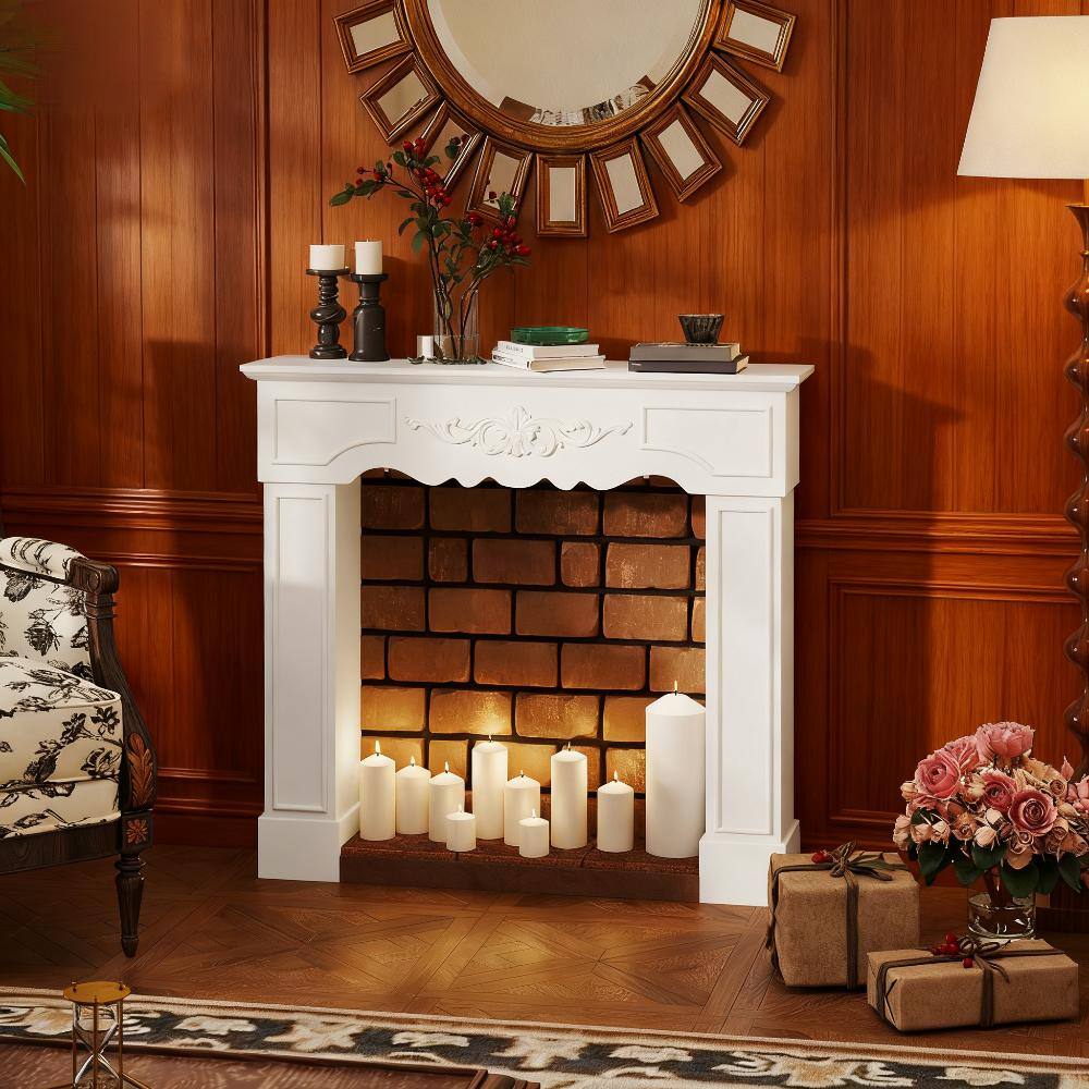 Front. TinyHomie - Freestanding Fireplace Surround with Leg for Electric Fireplaces.