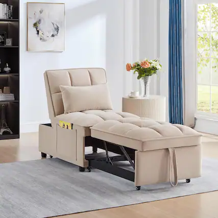 Front. Trinkets Crazed - 4 in1 Multi-Function Single Sofa Bed with Storage Pockets,Tufted Single Pull-out Sofa Bed W/ Adjustable Backrest - taupe.