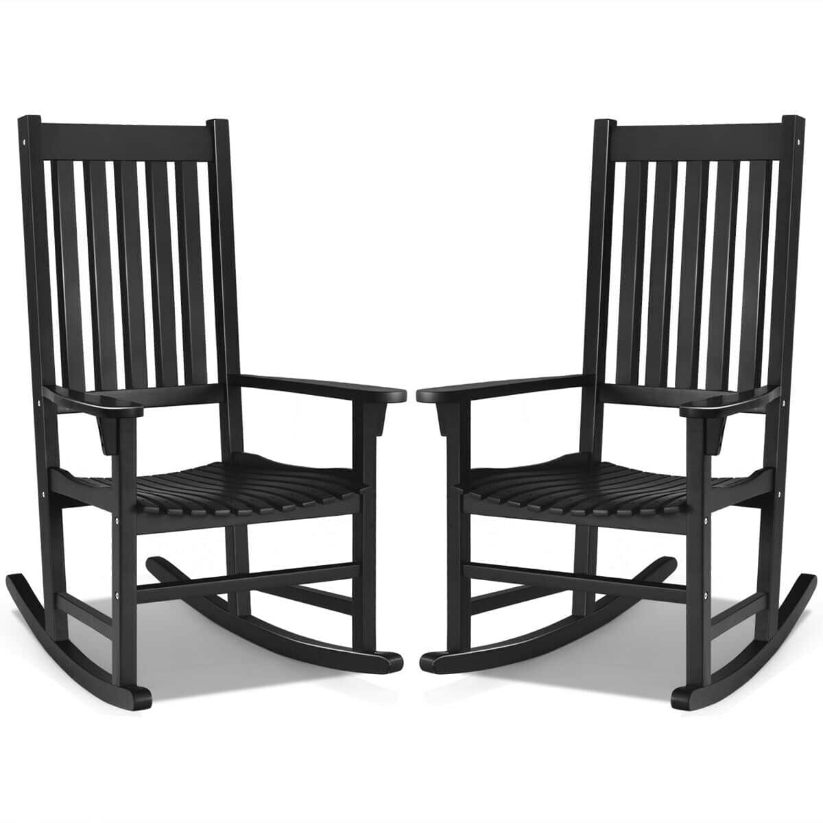 Gymax - 2PCS Wood Rocking Chair Porch Rocker High Back Garden Seat Indoor Outdoor - Black