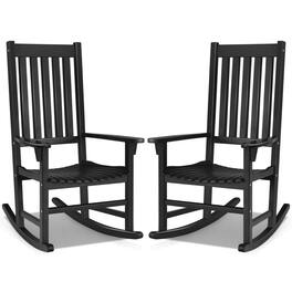 Costway - 2PCS Wood Rocking Chair Porch Rocker High Back Garden Seat Indoor Outdoor - Black