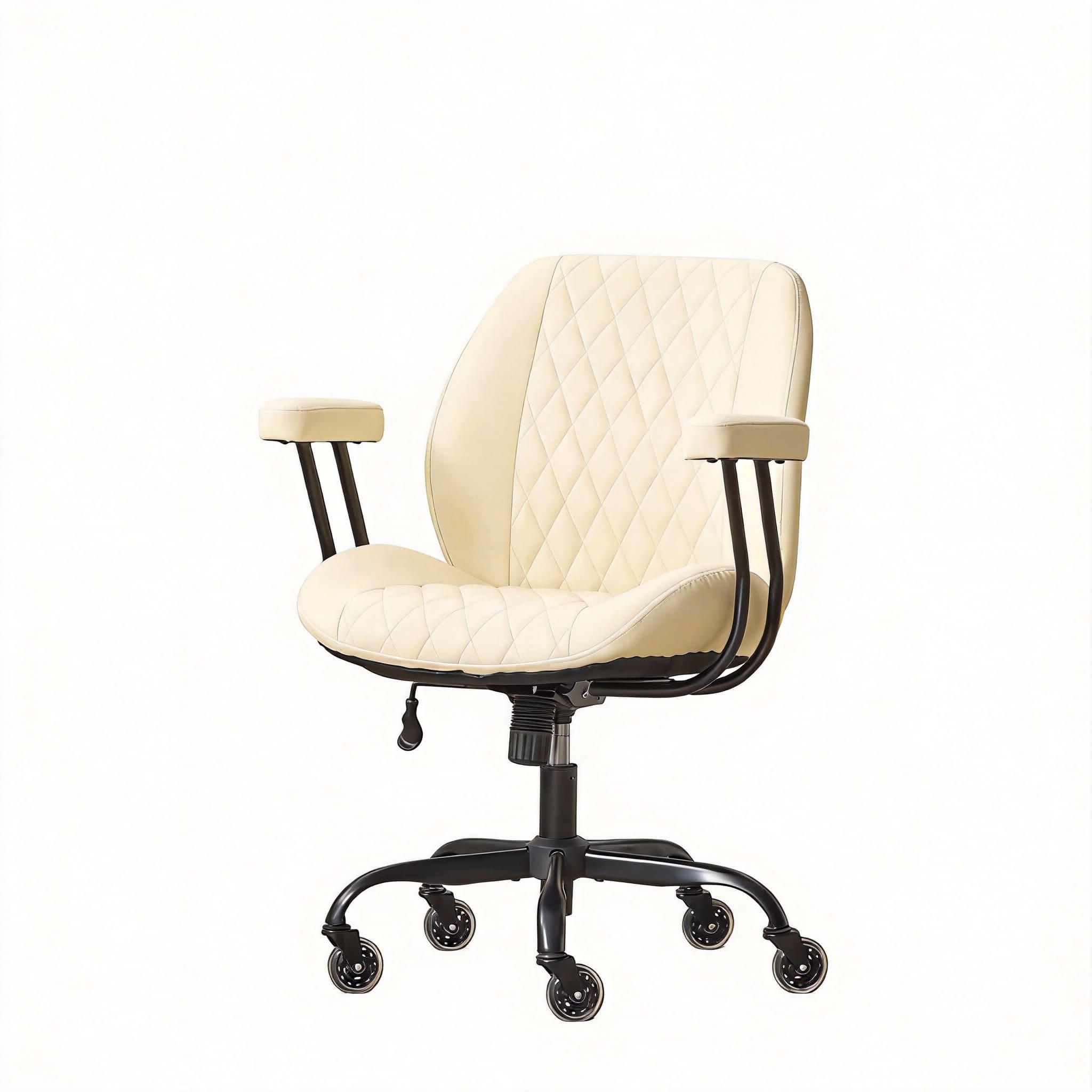 Frangdom - Ergonomic Office Chair Lumbar Support Adjustable Swivel Task - Cream Leather