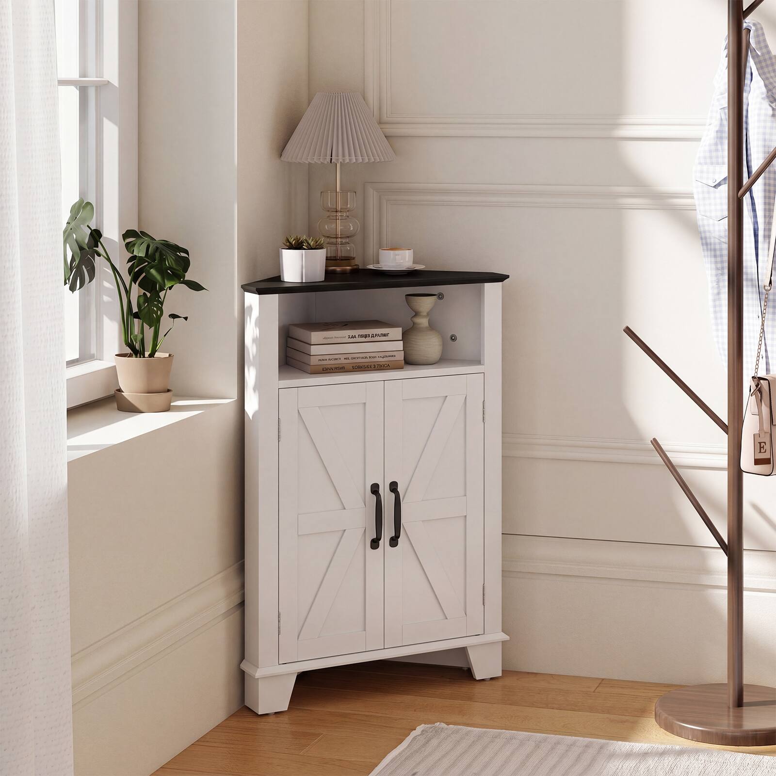Alt View 1. Costway - Costway 2-Door Sideboard Organizer Cabinet with Open Storage & Adjustable Shelf for Living Room - White.