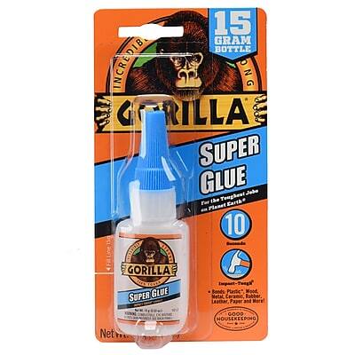 15 Gram Bottle  
Incredible Bonding  
Gorilla Super Glue  
For the Ultimate Earth  
10  
Super-Tough  
Bonds Plastic, Wood, Metal, Ceramic, Rubber, Leather, Paper and More!  
Good Housekeeping Seal  
Net Weight: 15g