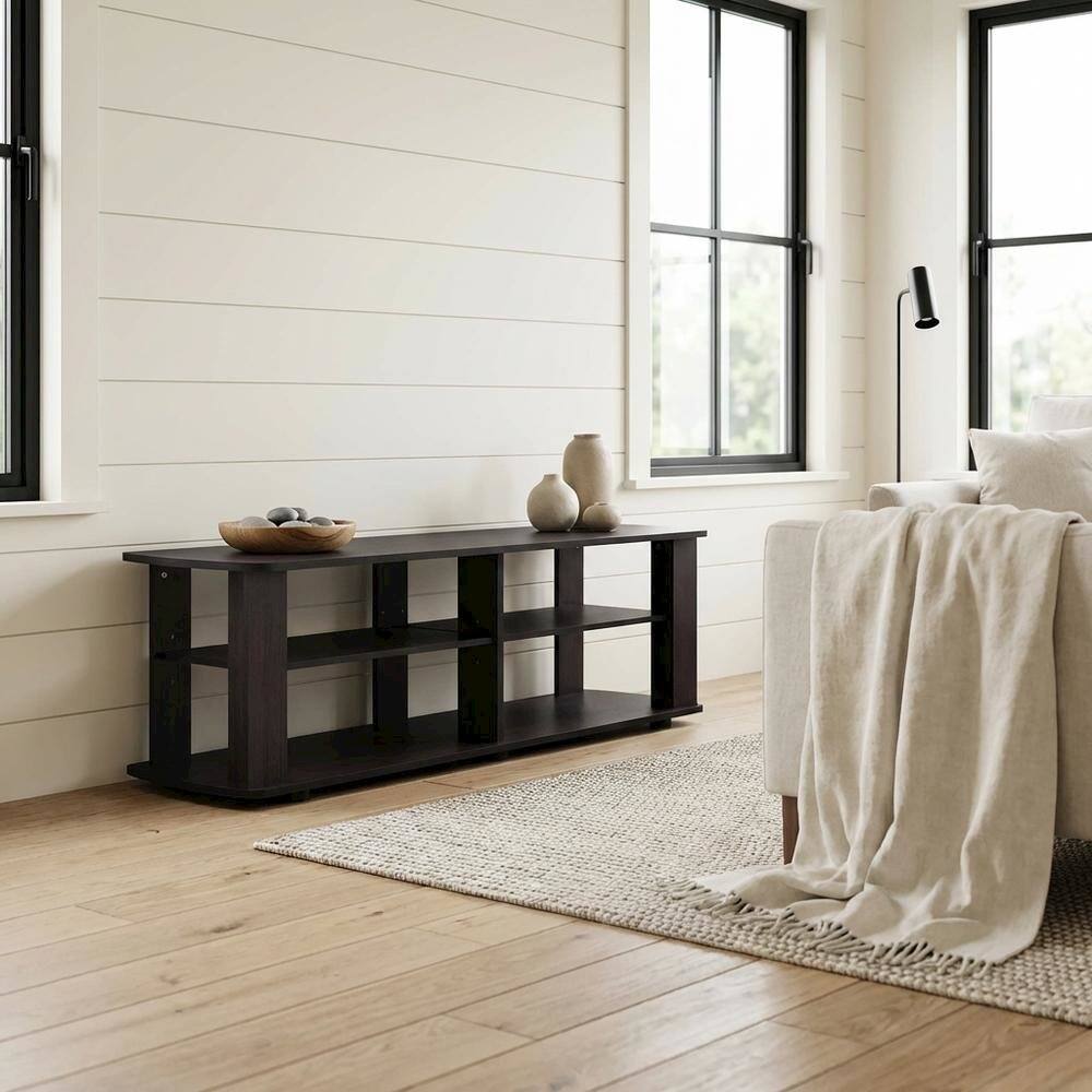 Alt View 2. FurniFact - Dark Walnut Wood TV Stand with Spacious Storage and Sleek Design - Brown.