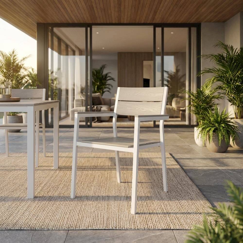 Angle. Outdoor Escape - Outdoor Patio Armchair With Armrest And Stackable Design - Gray.