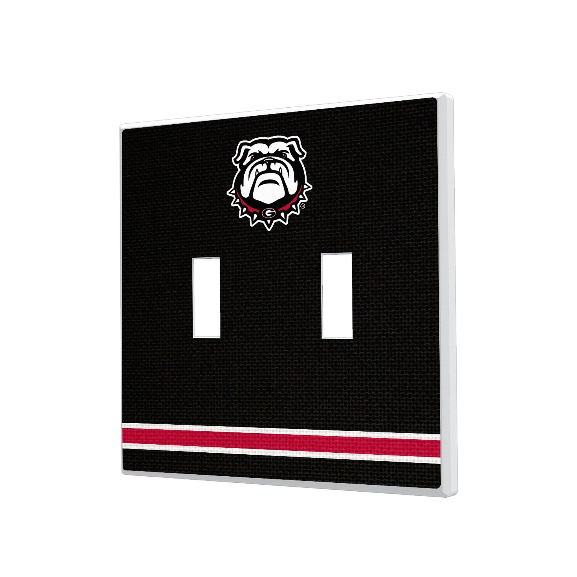 Front. Keyscaper - Georgia Bulldogs Stripe Design Double Toggle Lightswitch Plate - Multicolor.