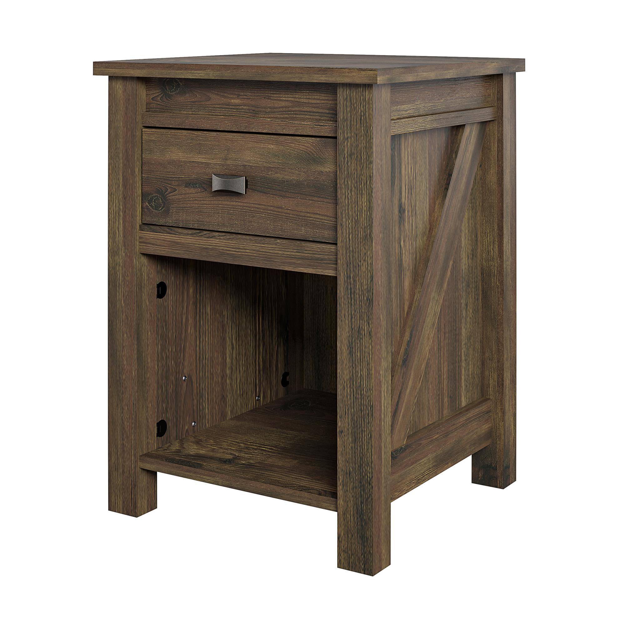 Alt View 4. Aukfa - Rustic Nightstand - Particle Board & MDF, Ample Storage, 17"L x 24"H, Retro Design for Bedroom - Brown.