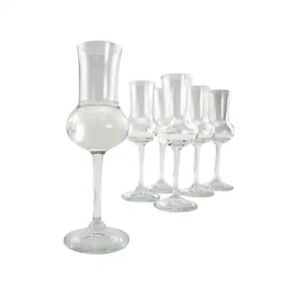 Front. Bormioli Rocco - Bormioli Rocco Riserva Grappa Glass Set of 6, 2.75 oz Crystal Tulip Bowl - Clear.