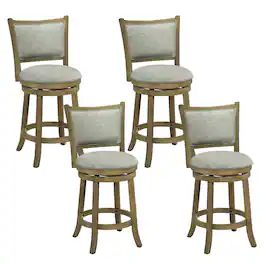 Costway - 25"Swivel Bar Stools Set of 4, with Backrests and Wood Frame,Upholstered Bar Chairs - Antique Gray,Light Gray