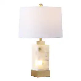 Jonathan Y - Eloise 23" Coastal Glam Rectangular Alabaster/Metal LED Table Lamp with Nightlight Base - White/Gold Painting