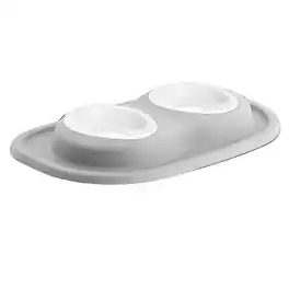 WeatherTech - Double Low Pet Feeding System | Compact Pet Food and Water Station - Light Grey - 8oz (1 Cup) BPA-Free Plastic Bowls - Light Gray