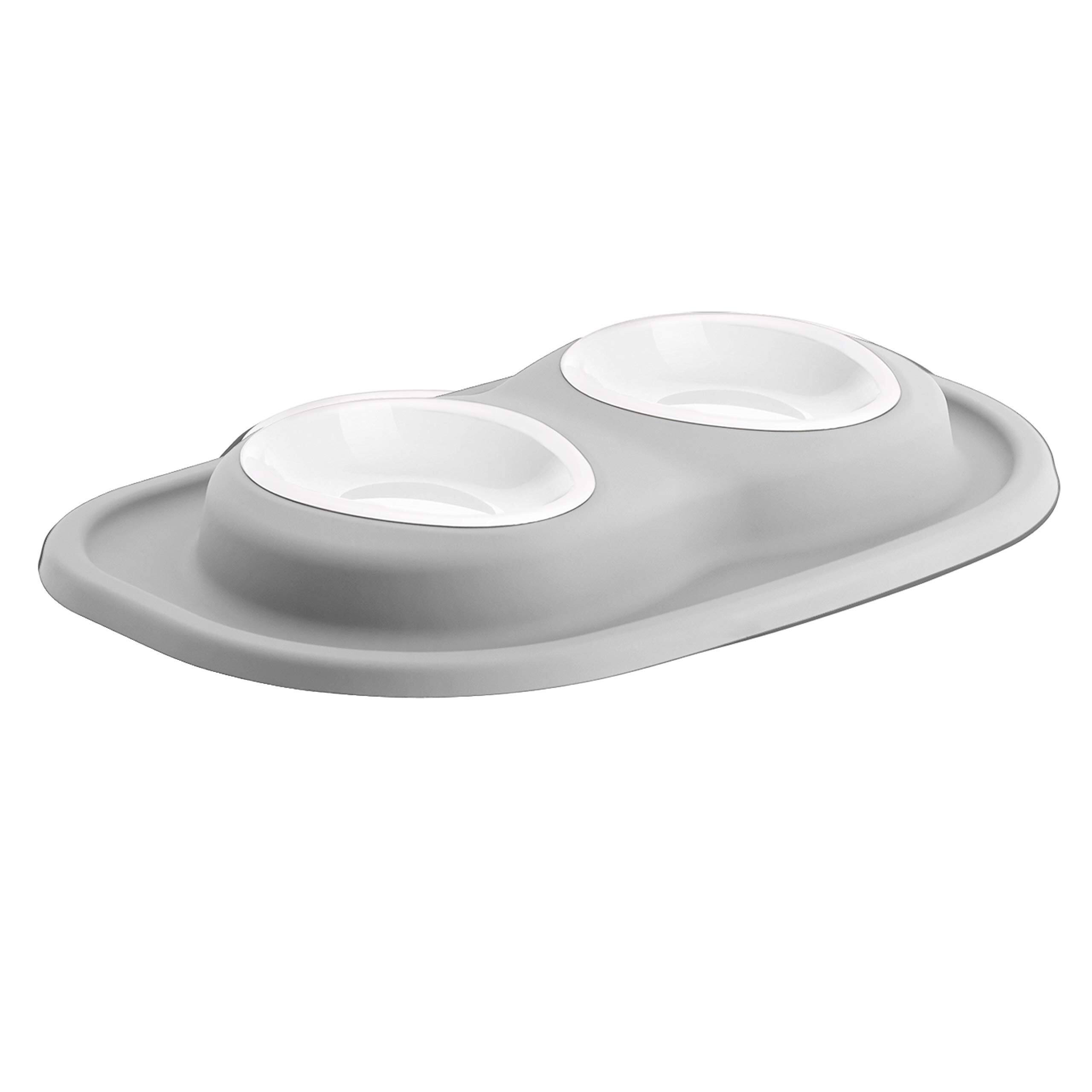 Front. WeatherTech - Double Low Pet Feeding System | Compact Pet Food and Water Station - Light Grey - 8oz (1 Cup) BPA-Free Plastic Bowls - Light Grey.