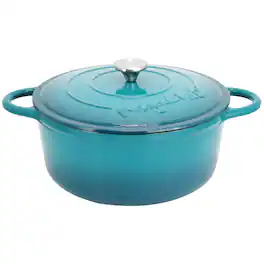 MegaChef - 6.35 Quart Round Enameled Cast Iron Dutch Oven with Self Basting Lid - Light Blue