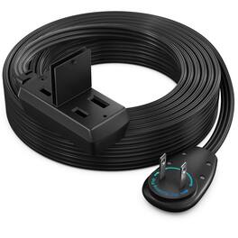 Maximm - 25ft 360° Rotating Flat Plug Extension Cord/Wire, 16 AWG Multi 3 Outlet, 2 Prong with Safety Cover - UL Certified - Black