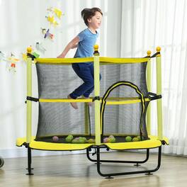 Resenkos - 4.6-Foot Kids Trampoline with Safety Enclosure and Included Ball Pit - Blue - Yellow
