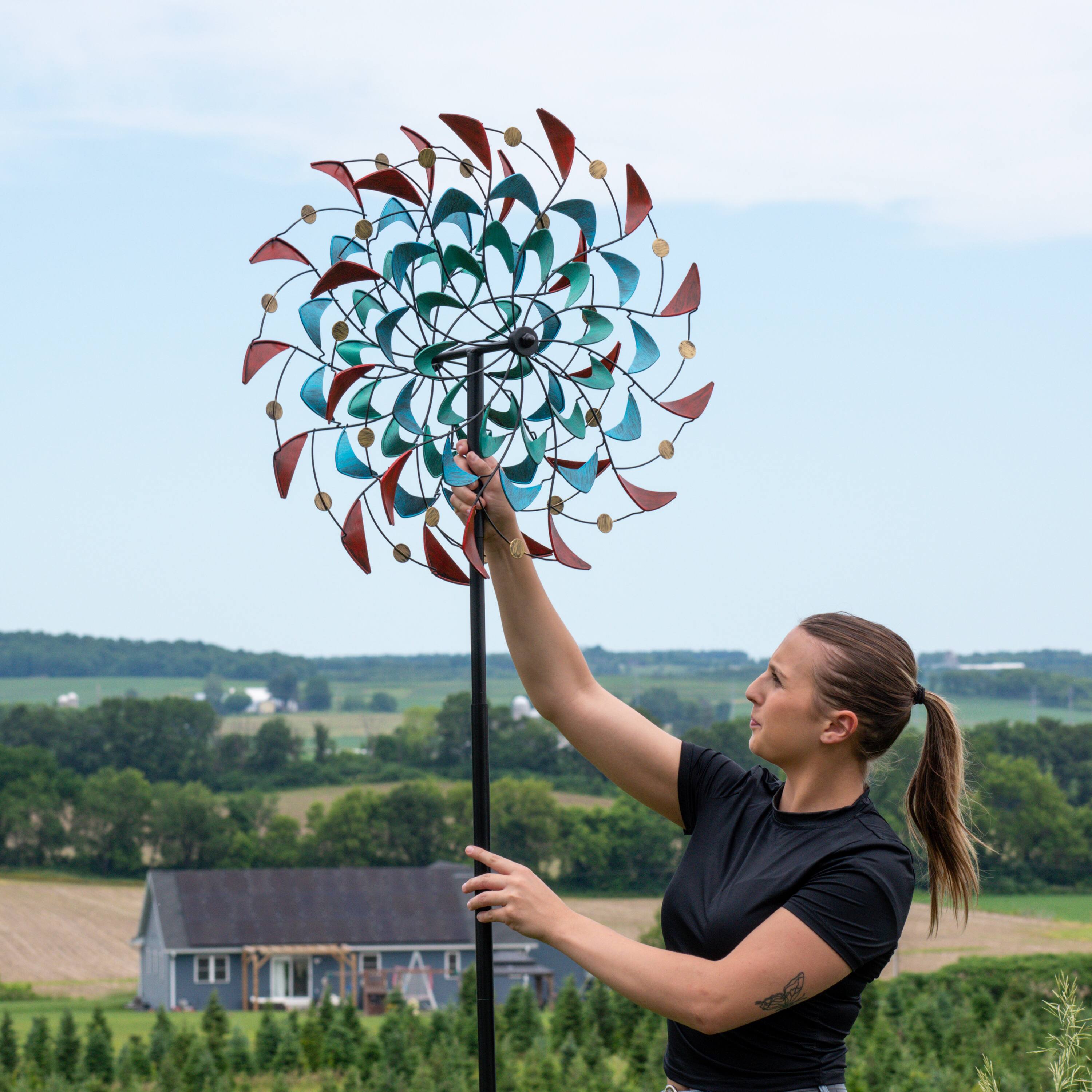 Alt View 7. Sunnydaze - Rainbow Breezes Powder-Coated Iron Wind Spinner - 84" H - Multi.