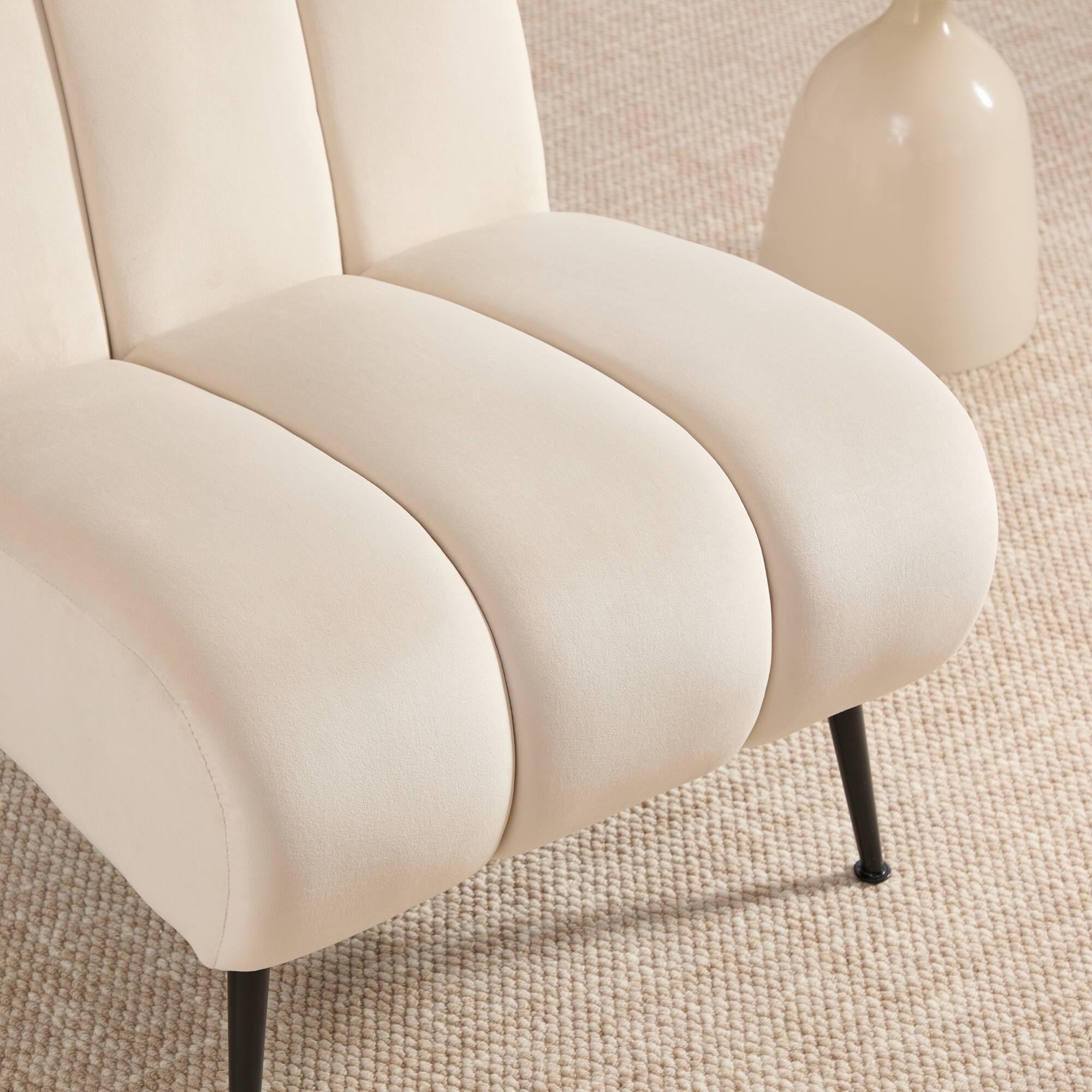 Alt View 5. GOODSILO - Modern Upholstered Armless Accent Chair with Solid Wood Legs for Living Room, Bedroom, and Office - Beige.